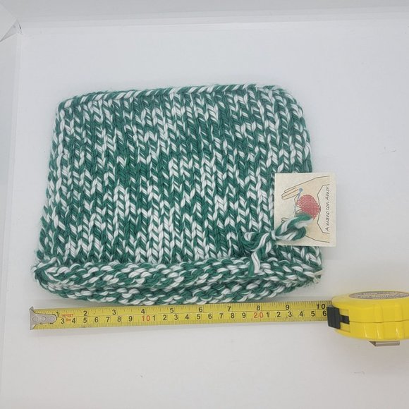 OZ Chunky Hand-Knit Hat cat Adult unisex Beanie hats green white pink Soft cozy - Picture 4 of 6